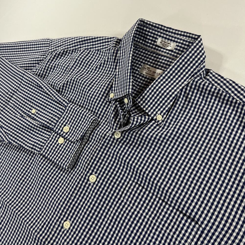 Peter Millar Crown Soft Long Sleeve Button Down Shirt Mens XL Blue & White Check